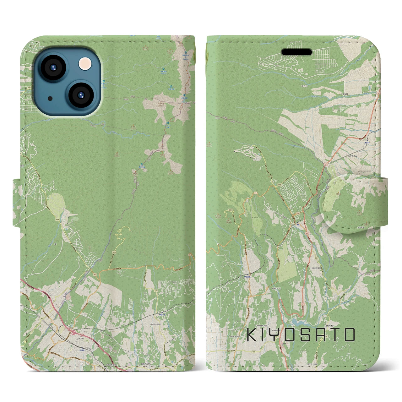 【清里(山梨県)】地図柄iPhoneケース(手帳タイプ)ナチュラル・iPhone 13 用