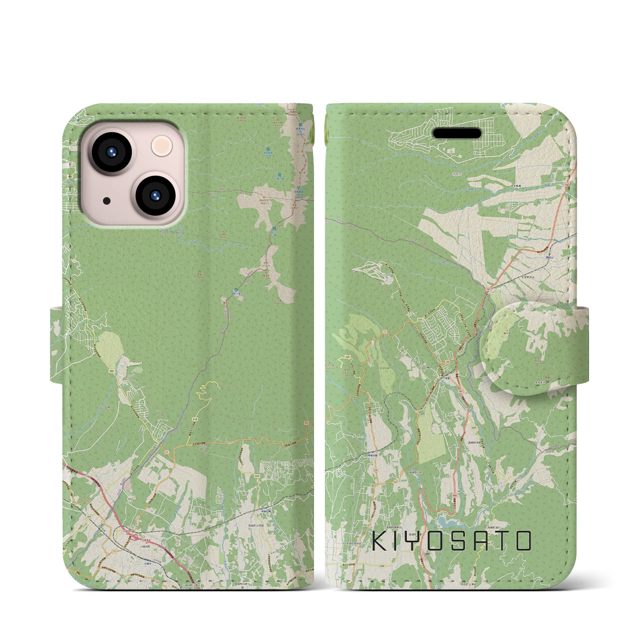 【清里(山梨県)】地図柄iPhoneケース(手帳タイプ)ナチュラル・iPhone 13 mini 用