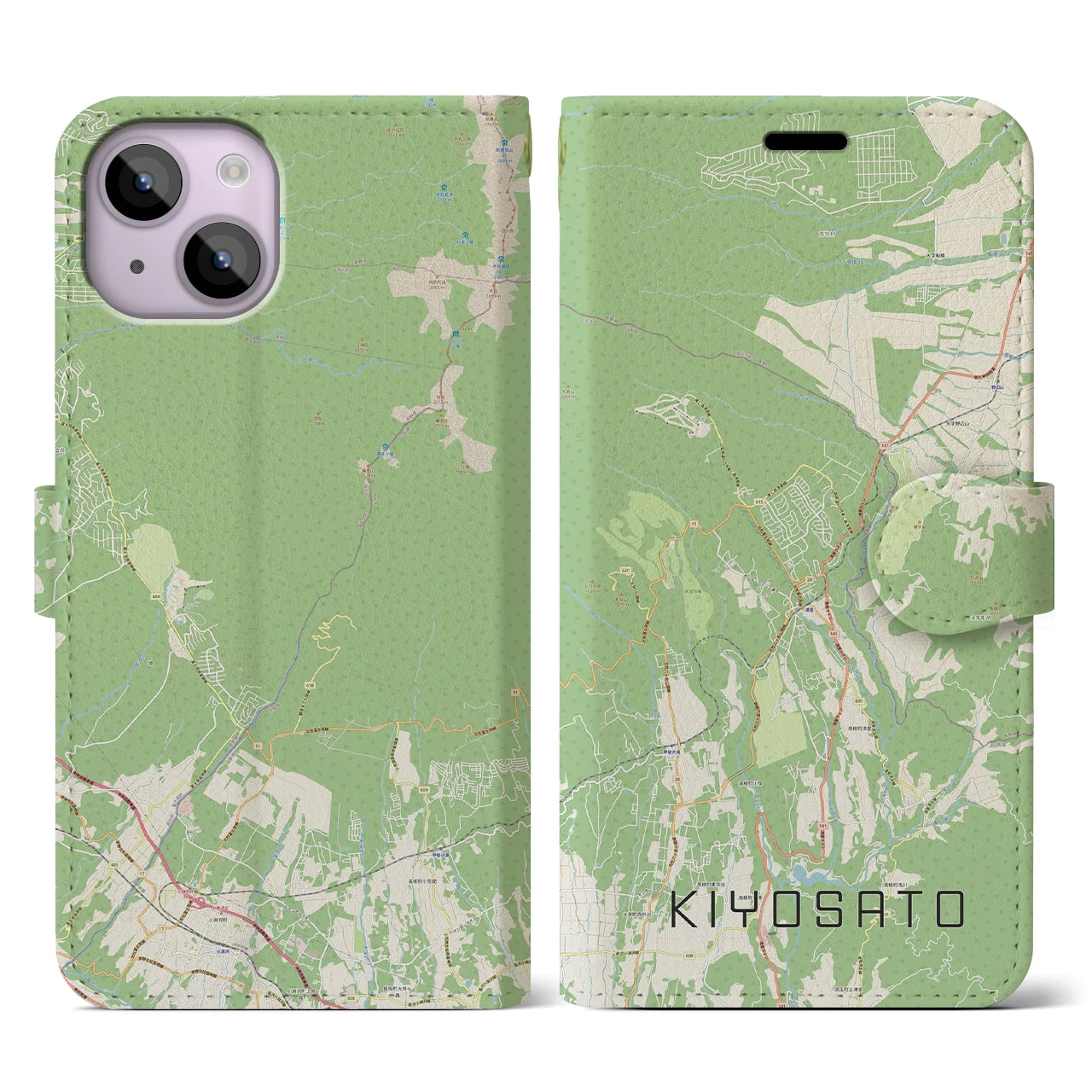 【清里(山梨県)】地図柄iPhoneケース(手帳タイプ)ナチュラル・iPhone 14 用