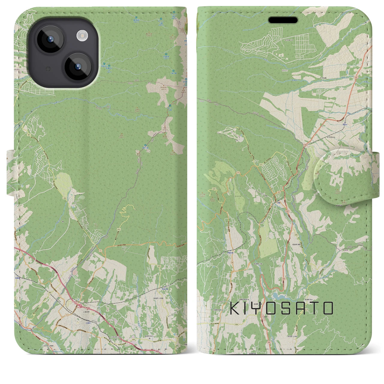 【清里(山梨県)】地図柄iPhoneケース(手帳タイプ)ナチュラル・iPhone 14 Plus 用