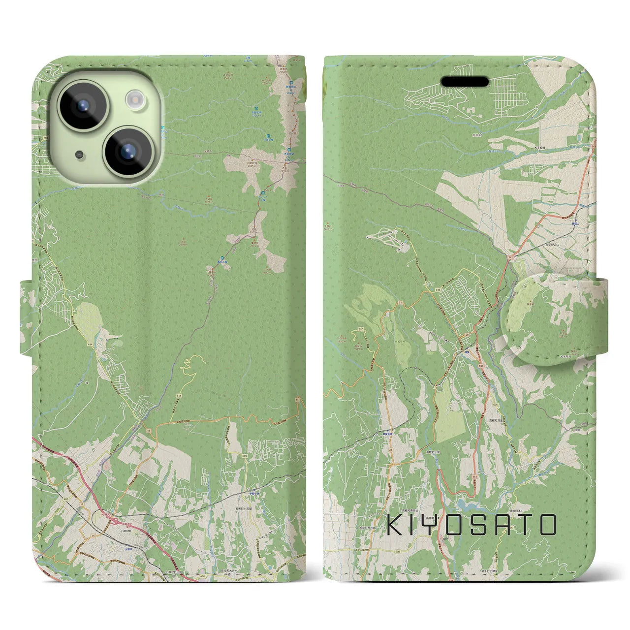 【清里(山梨県)】地図柄iPhoneケース(手帳タイプ)ナチュラル・iPhone 15 用