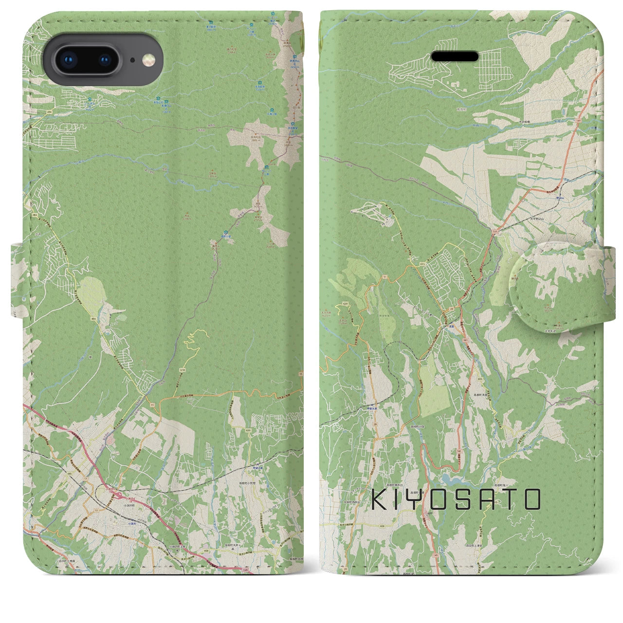 【清里(山梨県)】地図柄iPhoneケース(手帳タイプ)ナチュラル・iPhone 8Plus /7Plus / 6sPlus / 6Plus 用