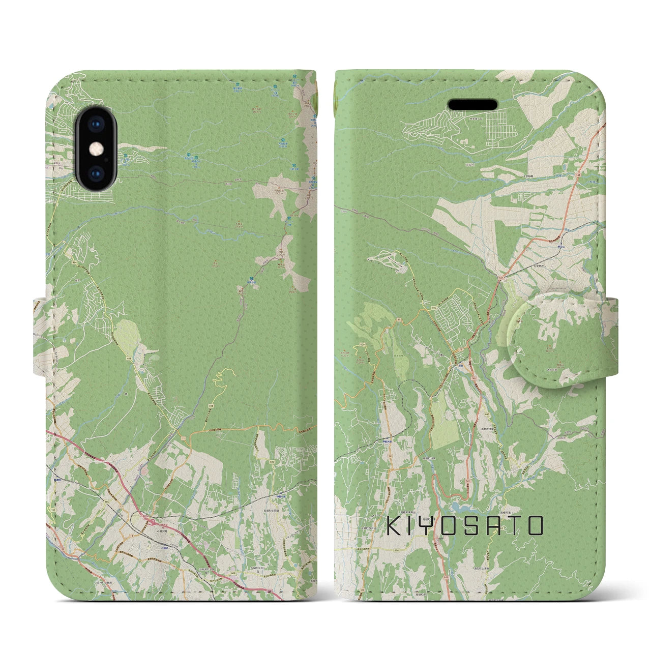 【清里(山梨県)】地図柄iPhoneケース(手帳タイプ)ナチュラル・iPhone XS / X 用