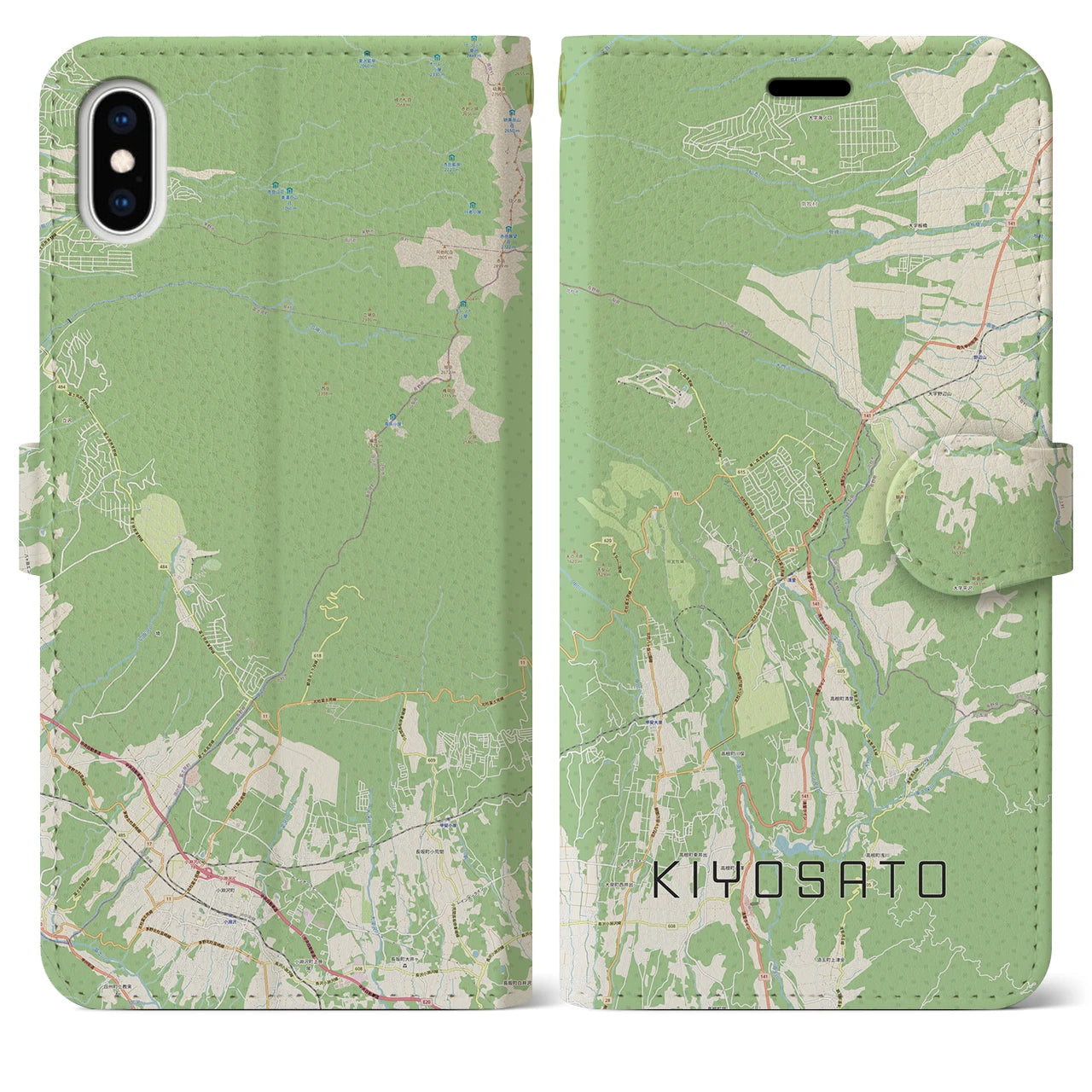 【清里(山梨県)】地図柄iPhoneケース(手帳タイプ)ナチュラル・iPhone XS Max 用