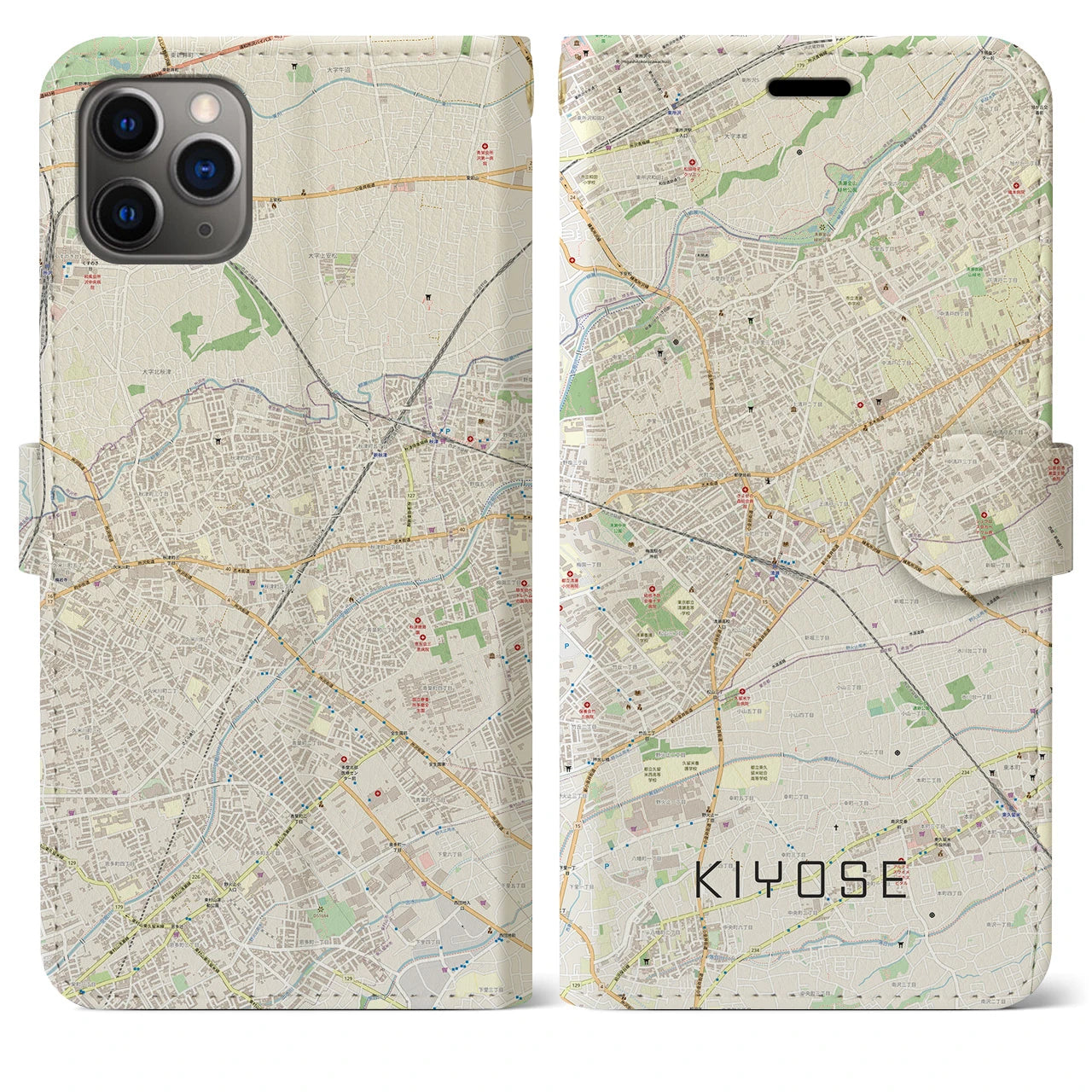 【清瀬(東京都)】地図柄iPhoneケース(手帳タイプ)ナチュラル・iPhone 11 Pro Max 用