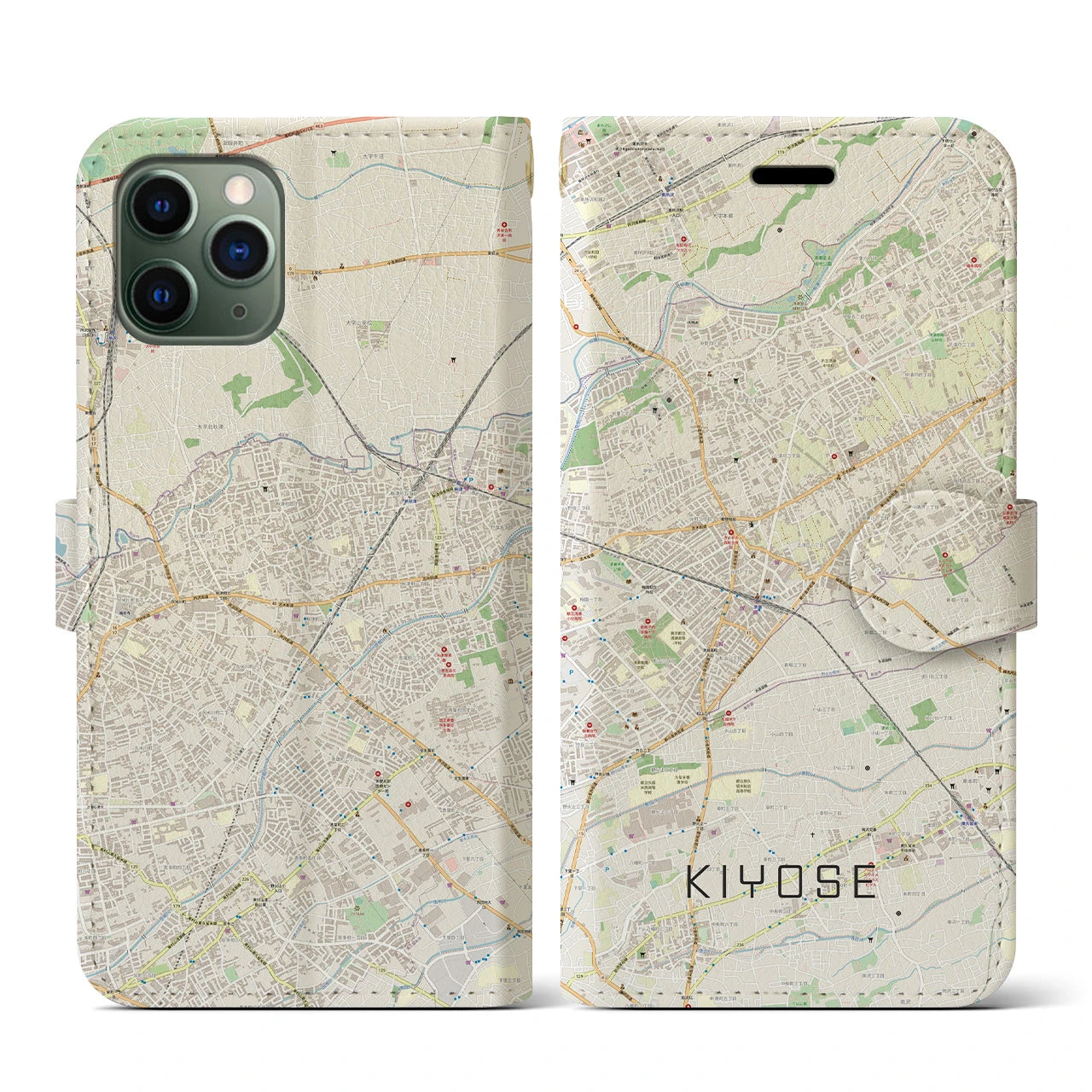 【清瀬(東京都)】地図柄iPhoneケース(手帳タイプ)ナチュラル・iPhone 11 Pro 用