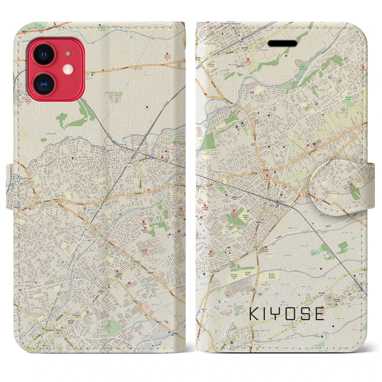 【清瀬(東京都)】地図柄iPhoneケース(手帳タイプ)ナチュラル・iPhone 11 用