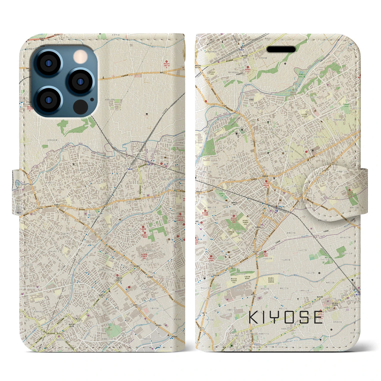 【清瀬(東京都)】地図柄iPhoneケース(手帳タイプ)ナチュラル・iPhone 12 / 12 Pro 用