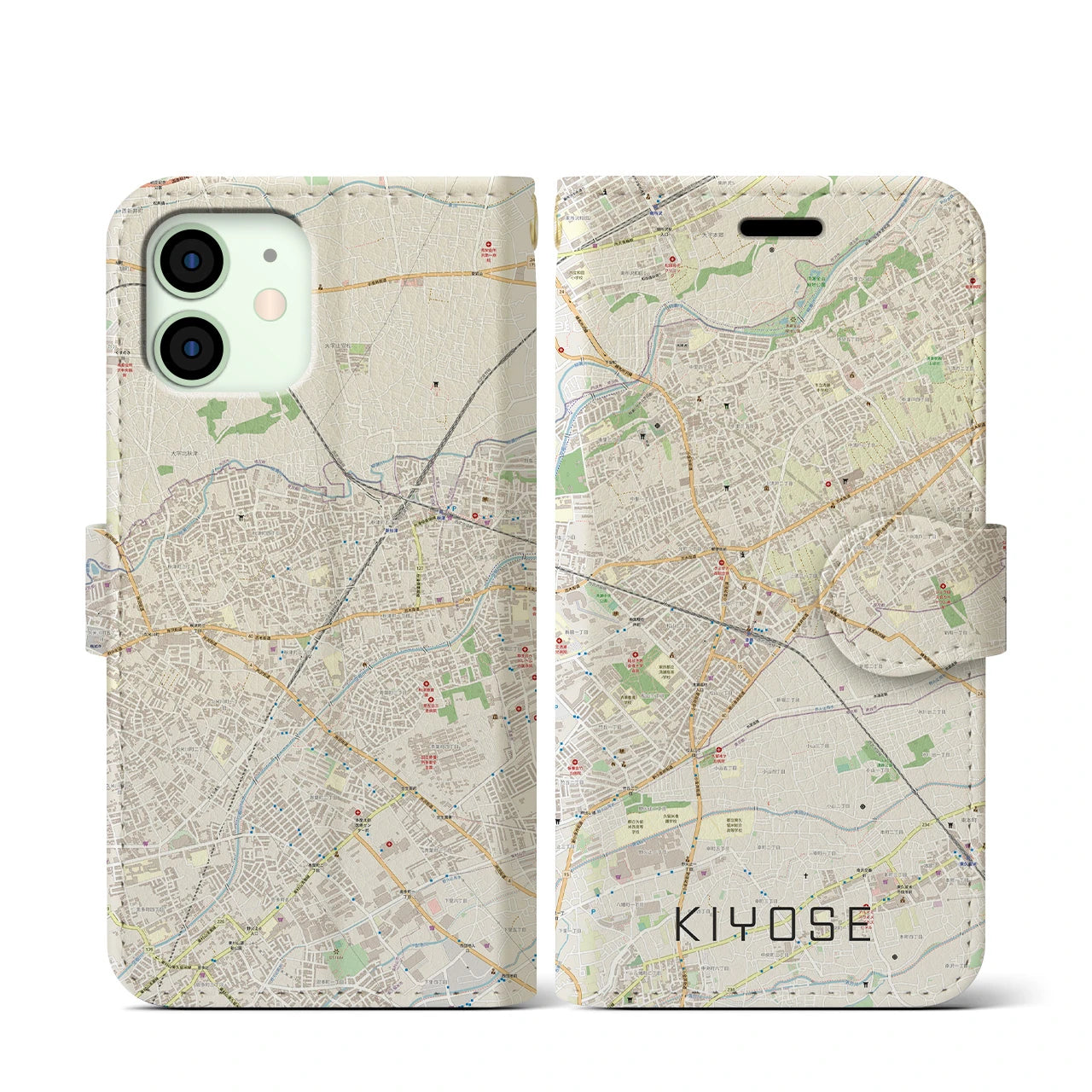 【清瀬(東京都)】地図柄iPhoneケース(手帳タイプ)ナチュラル・iPhone 12 mini 用