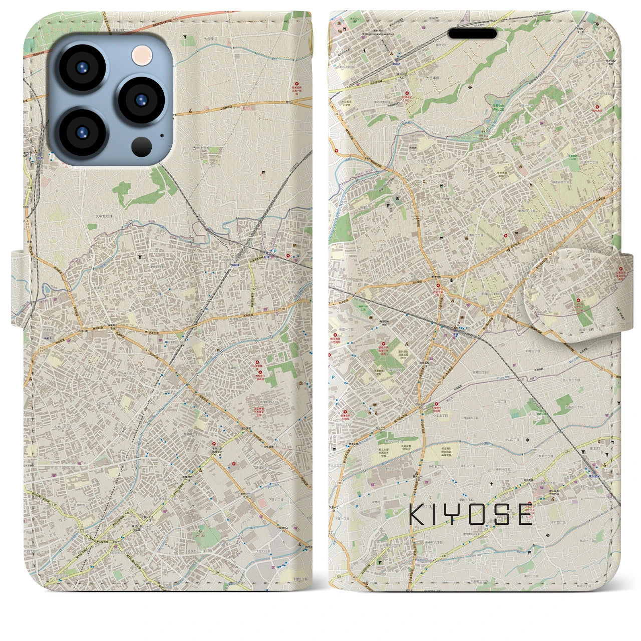 【清瀬(東京都)】地図柄iPhoneケース(手帳タイプ)ナチュラル・iPhone 13 Pro Max 用