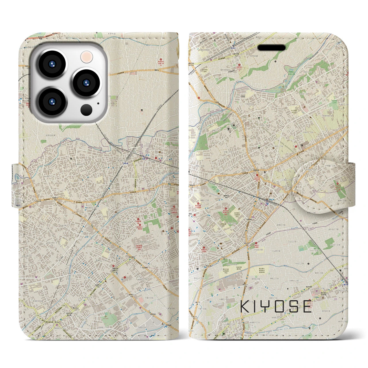 【清瀬(東京都)】地図柄iPhoneケース(手帳タイプ)ナチュラル・iPhone 13 Pro 用