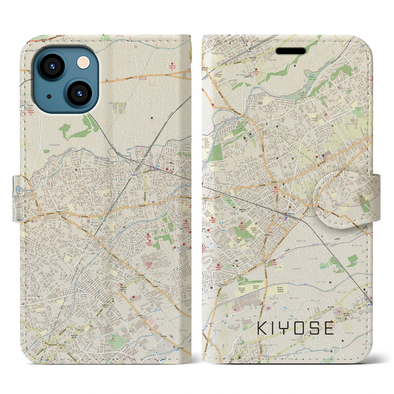 【清瀬(東京都)】地図柄iPhoneケース(手帳タイプ)ナチュラル・iPhone 13 用