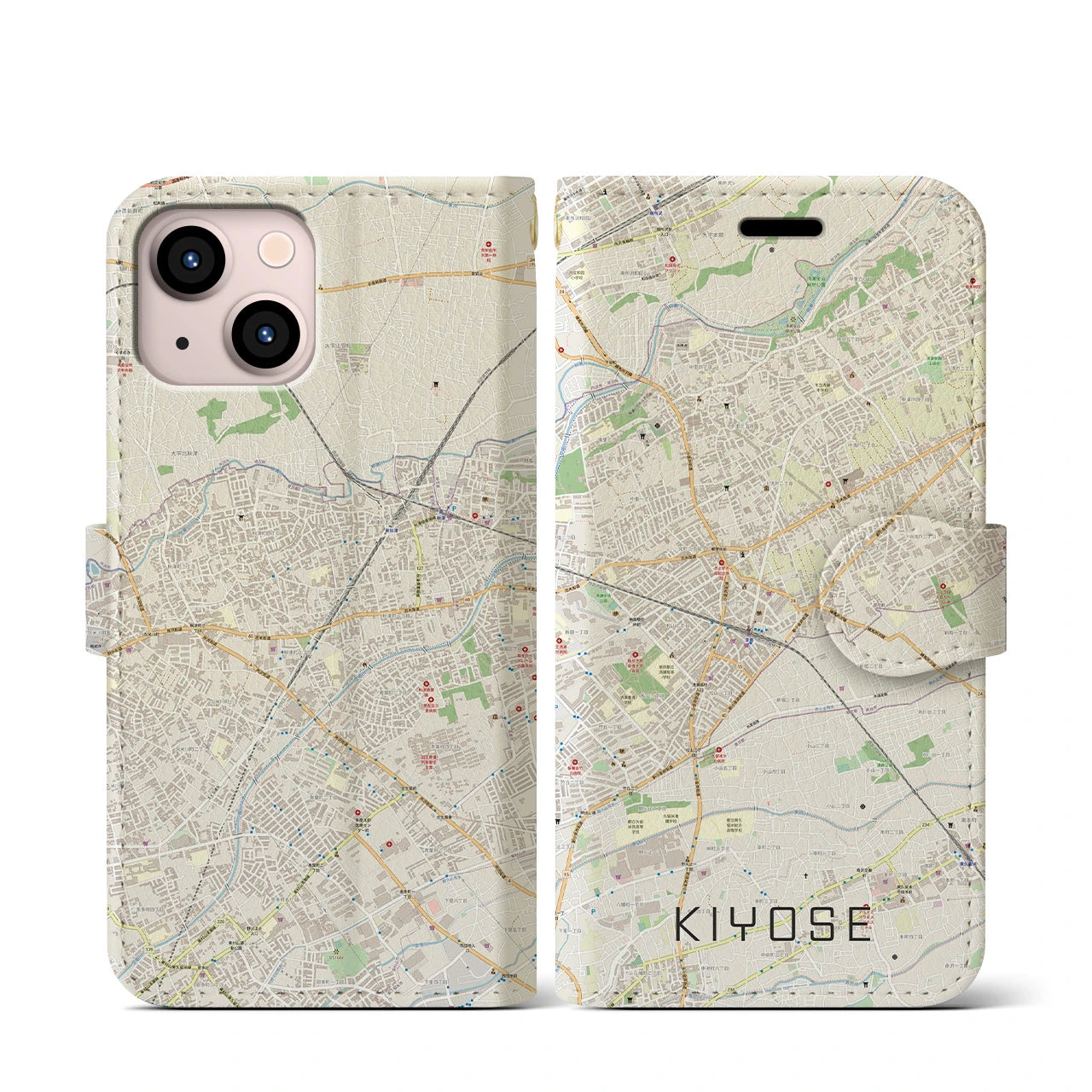 【清瀬(東京都)】地図柄iPhoneケース(手帳タイプ)ナチュラル・iPhone 13 mini 用