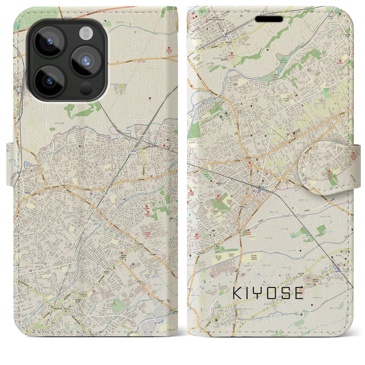 【清瀬(東京都)】地図柄iPhoneケース(手帳タイプ)ナチュラル・iPhone 15 Pro Max 用