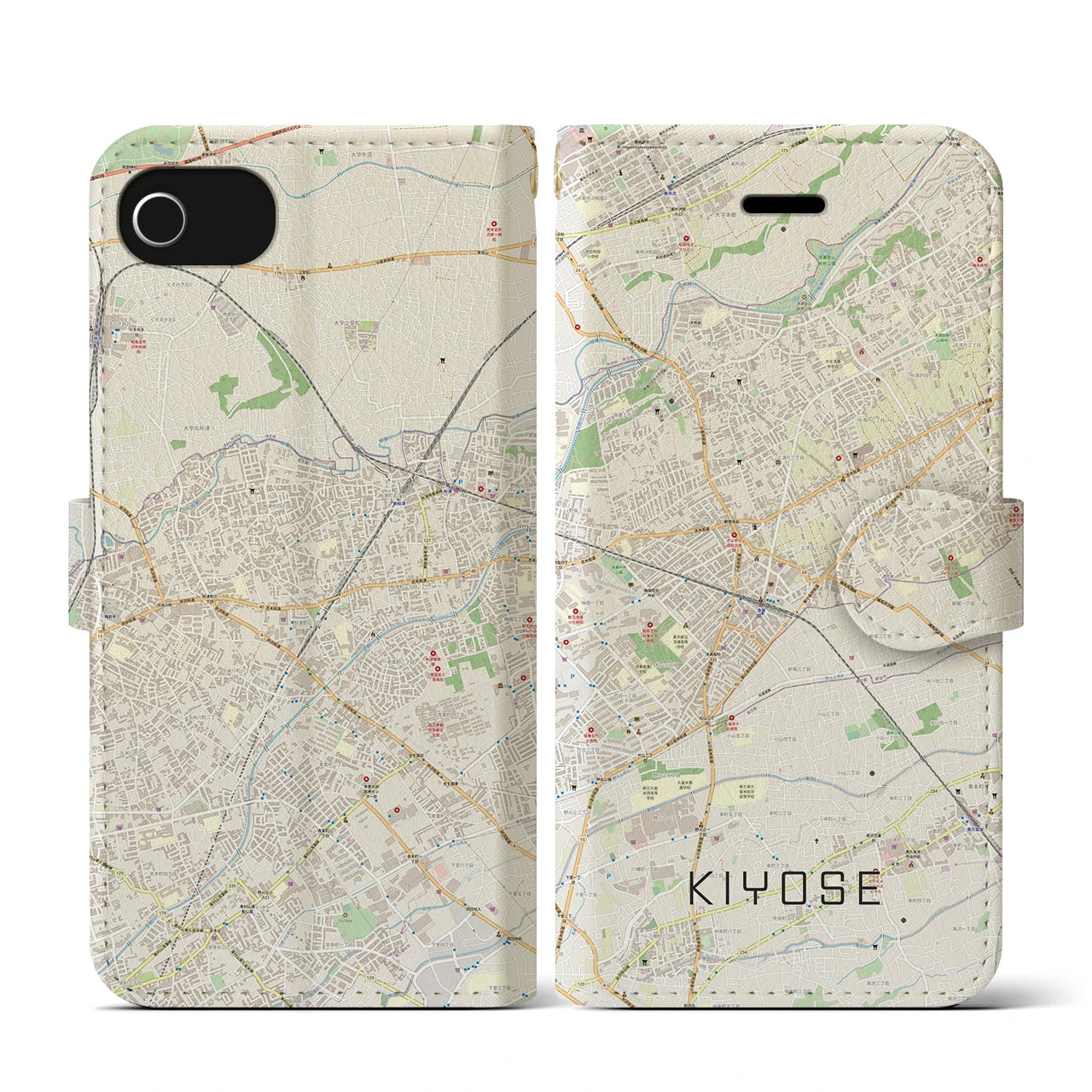 【清瀬(東京都)】地図柄iPhoneケース(手帳タイプ)ナチュラル・iPhone SE(第3 / 第2世代) / 8 / 7 / 6s / 6 用