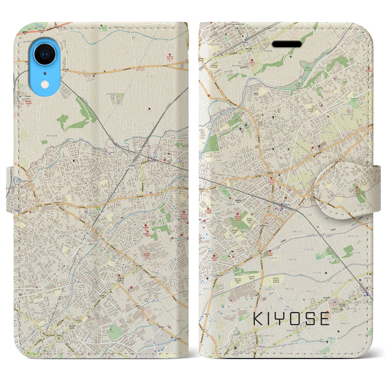 【清瀬(東京都)】地図柄iPhoneケース(手帳タイプ)ナチュラル・iPhone XR 用