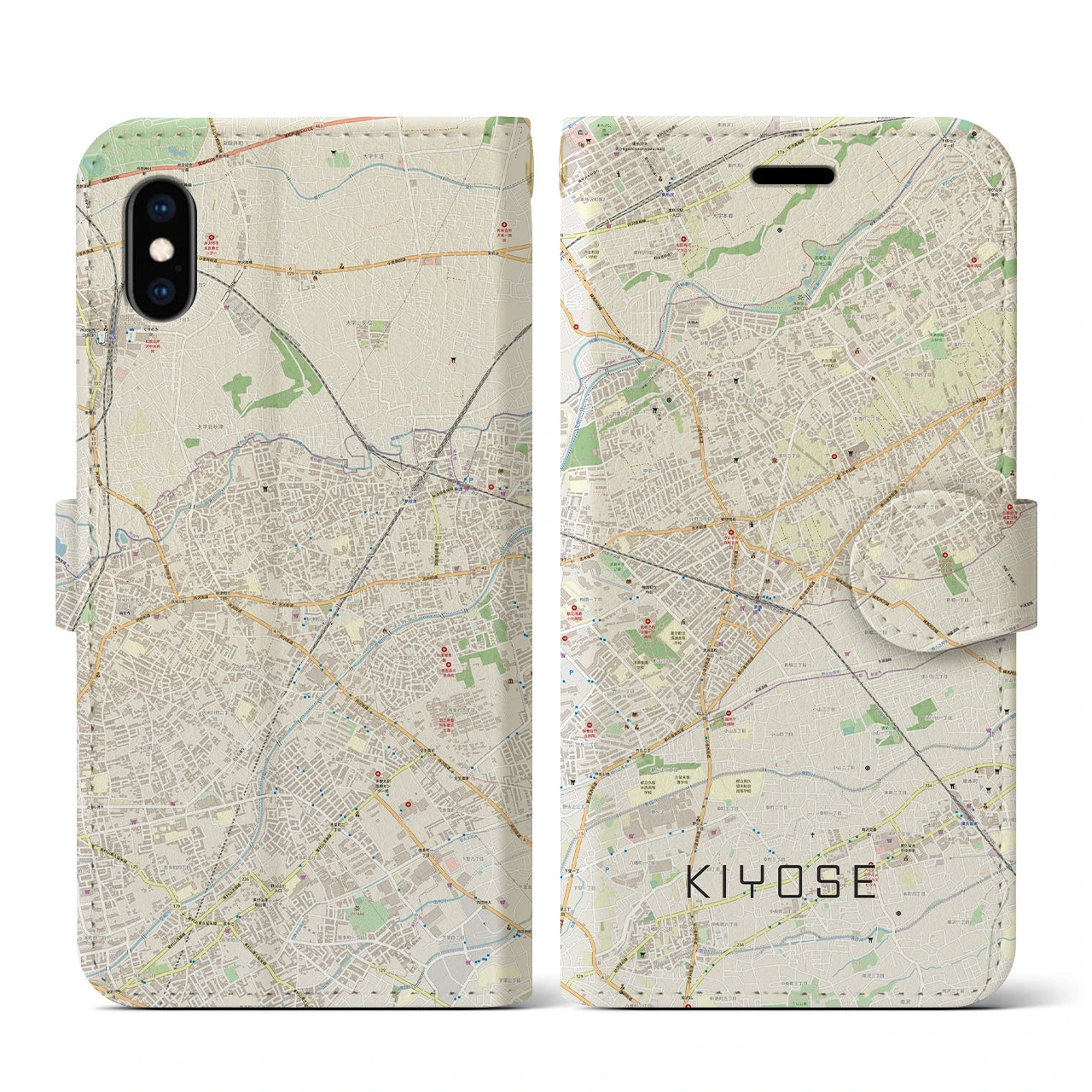 【清瀬(東京都)】地図柄iPhoneケース(手帳タイプ)ナチュラル・iPhone XS / X 用