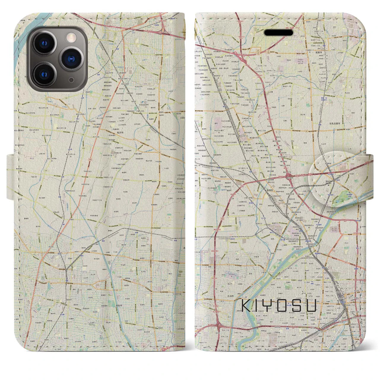 【清須(愛知県)】地図柄iPhoneケース(手帳タイプ)ナチュラル・iPhone 11 Pro Max 用