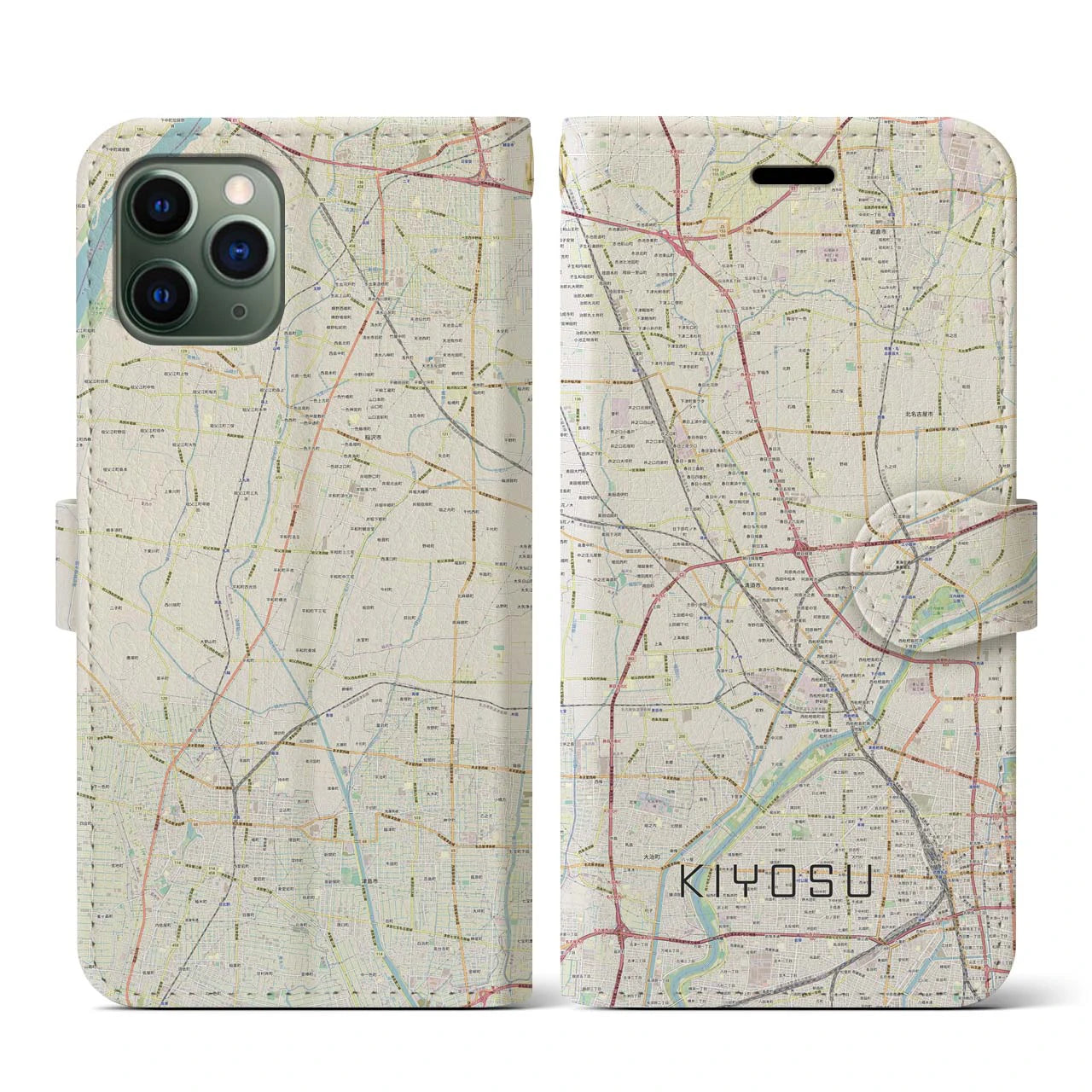 【清須(愛知県)】地図柄iPhoneケース(手帳タイプ)ナチュラル・iPhone 11 Pro 用