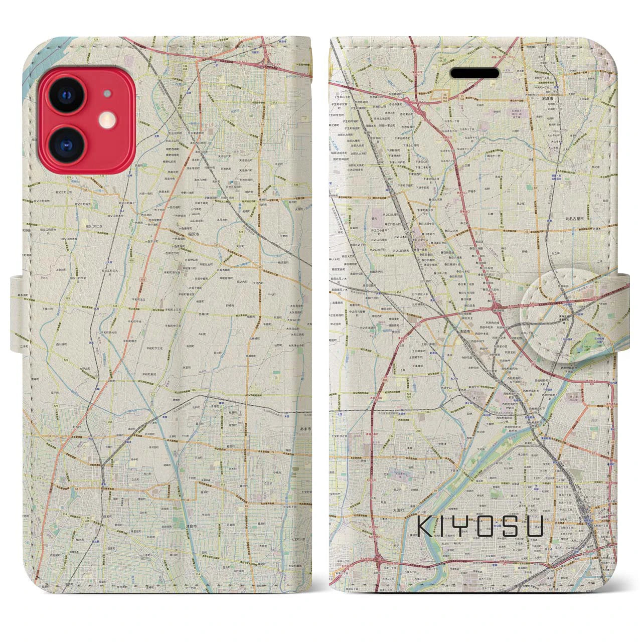 【清須(愛知県)】地図柄iPhoneケース(手帳タイプ)ナチュラル・iPhone 11 用