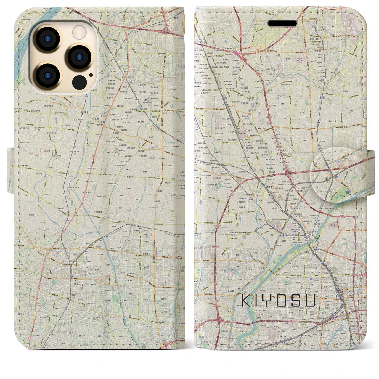 【清須(愛知県)】地図柄iPhoneケース(手帳タイプ)ナチュラル・iPhone 12 Pro Max 用