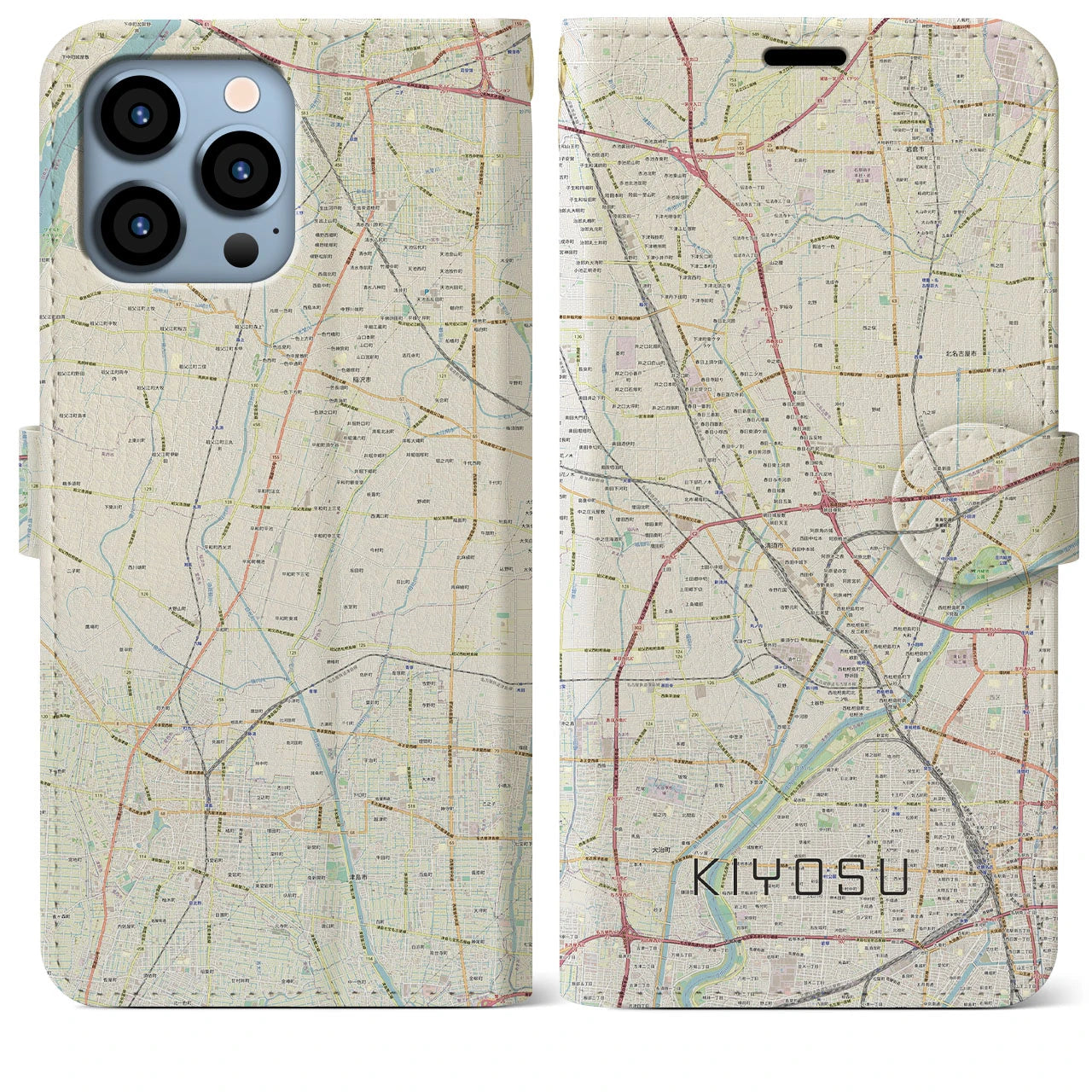 【清須(愛知県)】地図柄iPhoneケース(手帳タイプ)ナチュラル・iPhone 13 Pro Max 用