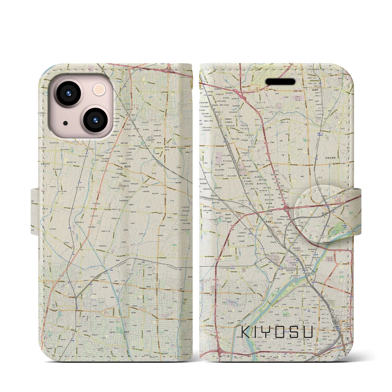【清須(愛知県)】地図柄iPhoneケース(手帳タイプ)ナチュラル・iPhone 13 mini 用