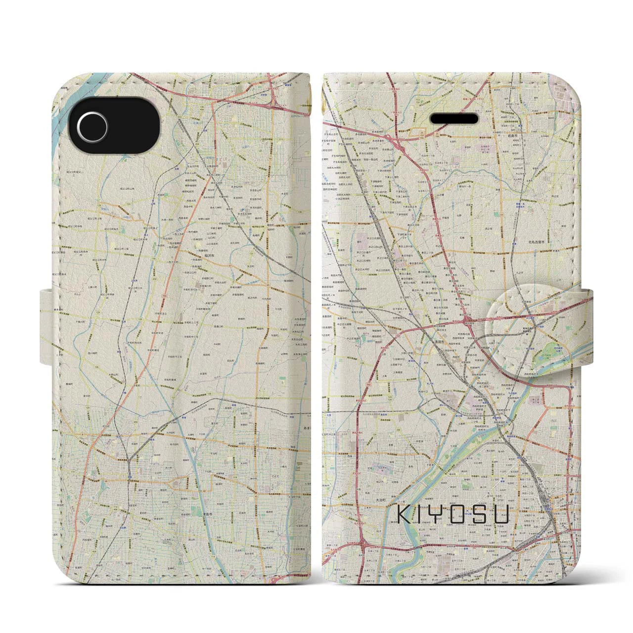 【清須(愛知県)】地図柄iPhoneケース(手帳タイプ)ナチュラル・iPhone SE(第3 / 第2世代) / 8 / 7 / 6s / 6 用
