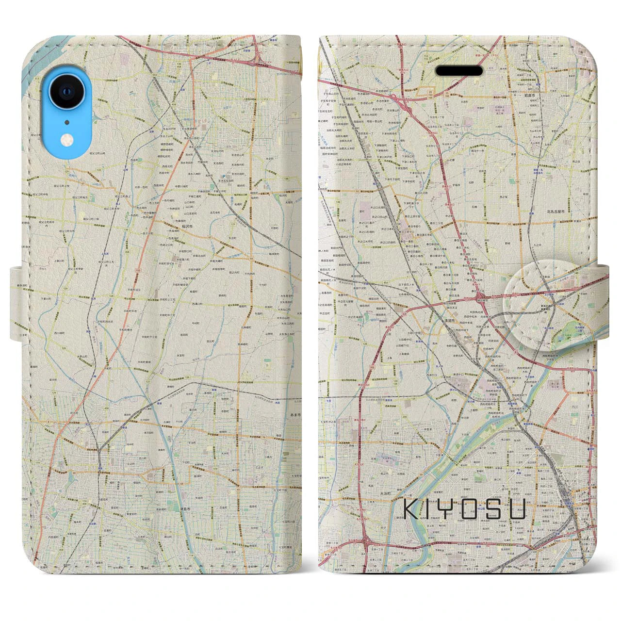 【清須(愛知県)】地図柄iPhoneケース(手帳タイプ)ナチュラル・iPhone XR 用