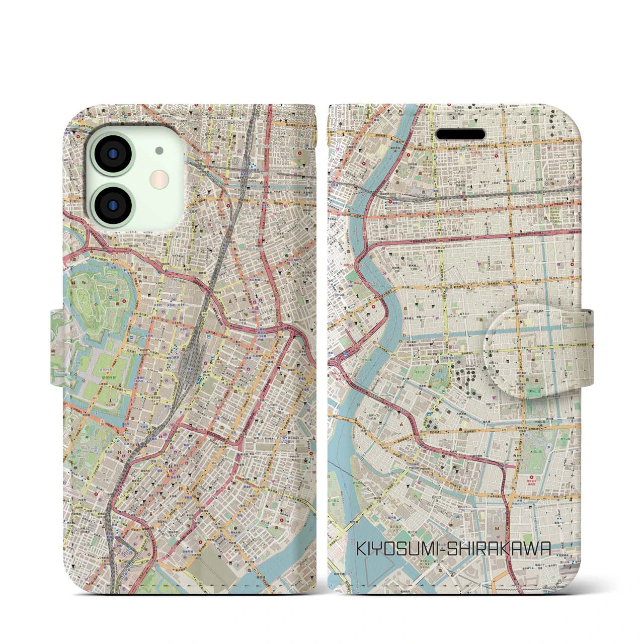【清澄白河(東京都)】地図柄iPhoneケース(手帳タイプ)ナチュラル・iPhone 12 mini 用