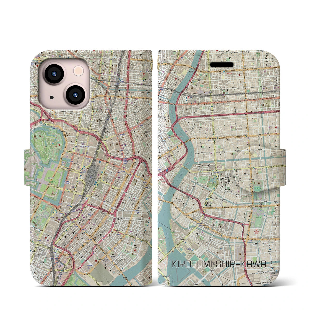 【清澄白河(東京都)】地図柄iPhoneケース(手帳タイプ)ナチュラル・iPhone 13 mini 用