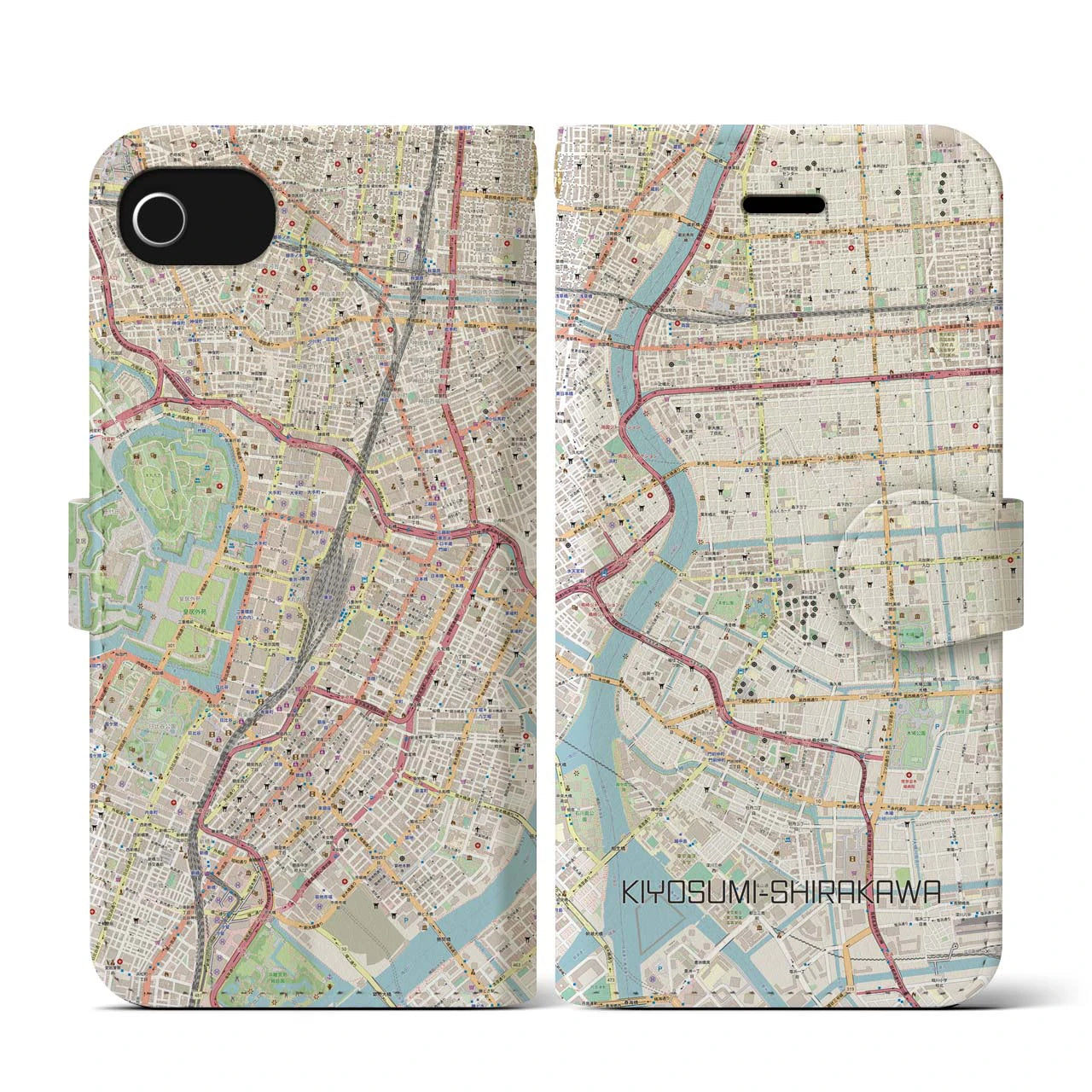 【清澄白河(東京都)】地図柄iPhoneケース(手帳タイプ)ナチュラル・iPhone SE(第3 / 第2世代) / 8 / 7 / 6s / 6 用