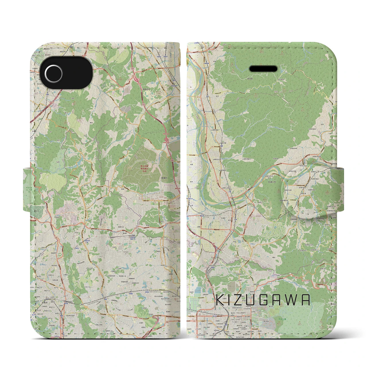 【木津川(京都府)】地図柄iPhoneケース(手帳タイプ)ナチュラル・iPhone SE(第3 / 第2世代) / 8 / 7 / 6s / 6 用