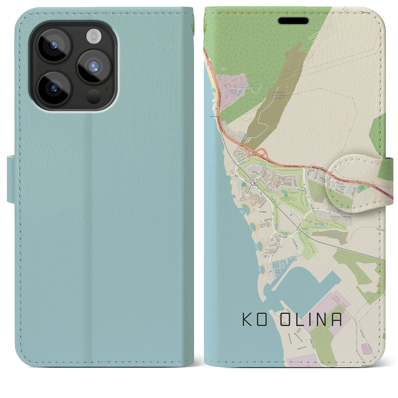 【コオリナ(アメリカ)】地図柄iPhoneケース(手帳タイプ)ナチュラル・iPhone 15 Pro Max 用