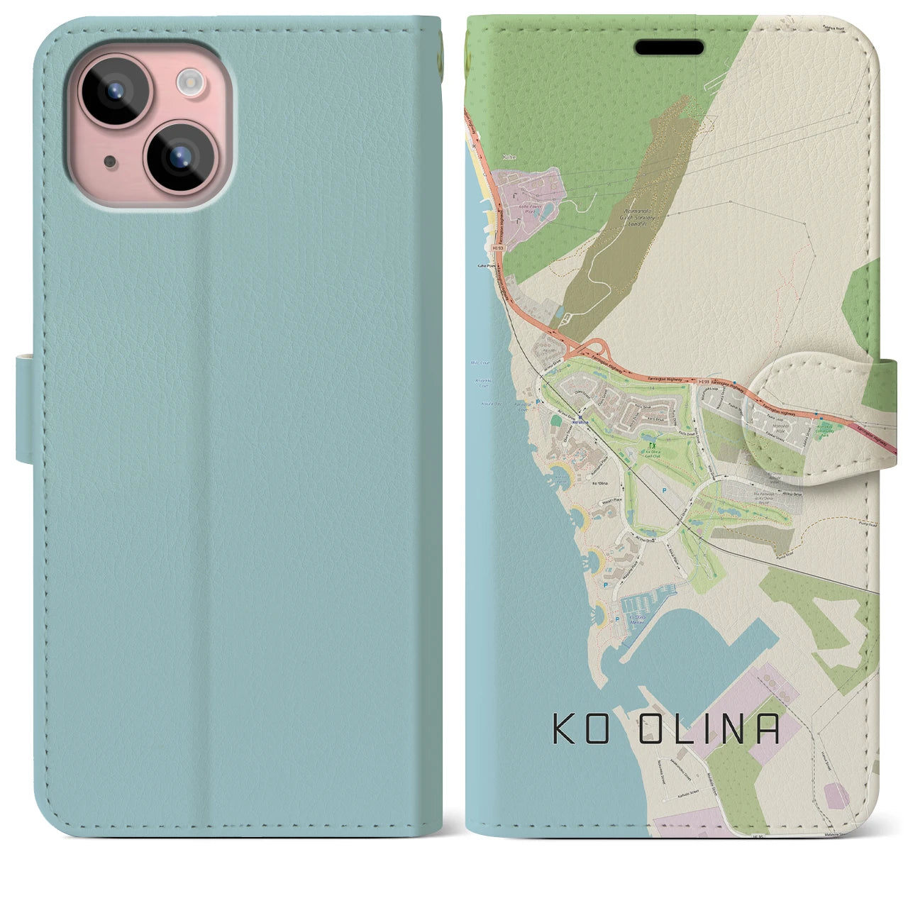 【コオリナ(アメリカ)】地図柄iPhoneケース(手帳タイプ)ナチュラル・iPhone 15 Plus 用