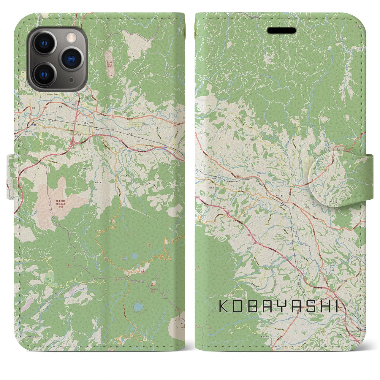 【小林(宮崎県)】地図柄iPhoneケース(手帳タイプ)ナチュラル・iPhone 11 Pro Max 用