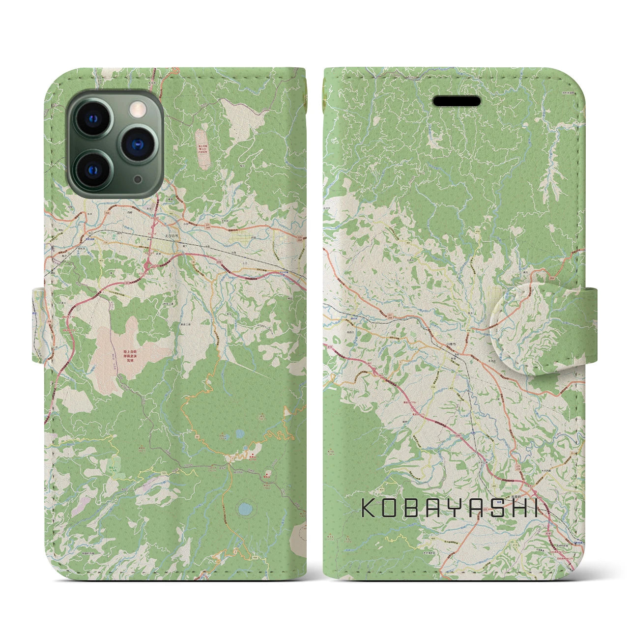 【小林(宮崎県)】地図柄iPhoneケース(手帳タイプ)ナチュラル・iPhone 11 Pro 用