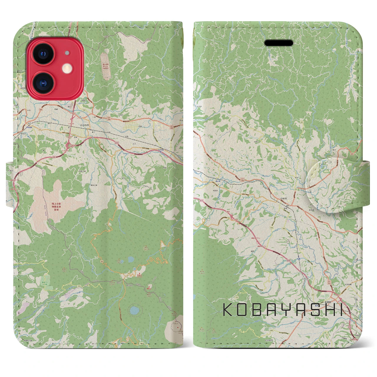 【小林(宮崎県)】地図柄iPhoneケース(手帳タイプ)ナチュラル・iPhone 11 用