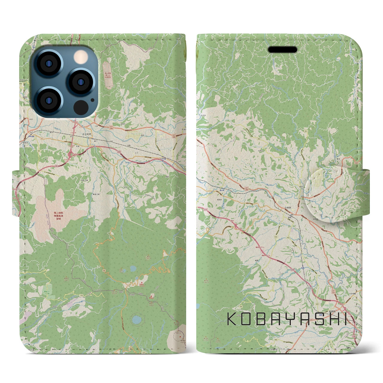 【小林(宮崎県)】地図柄iPhoneケース(手帳タイプ)ナチュラル・iPhone 12 / 12 Pro 用