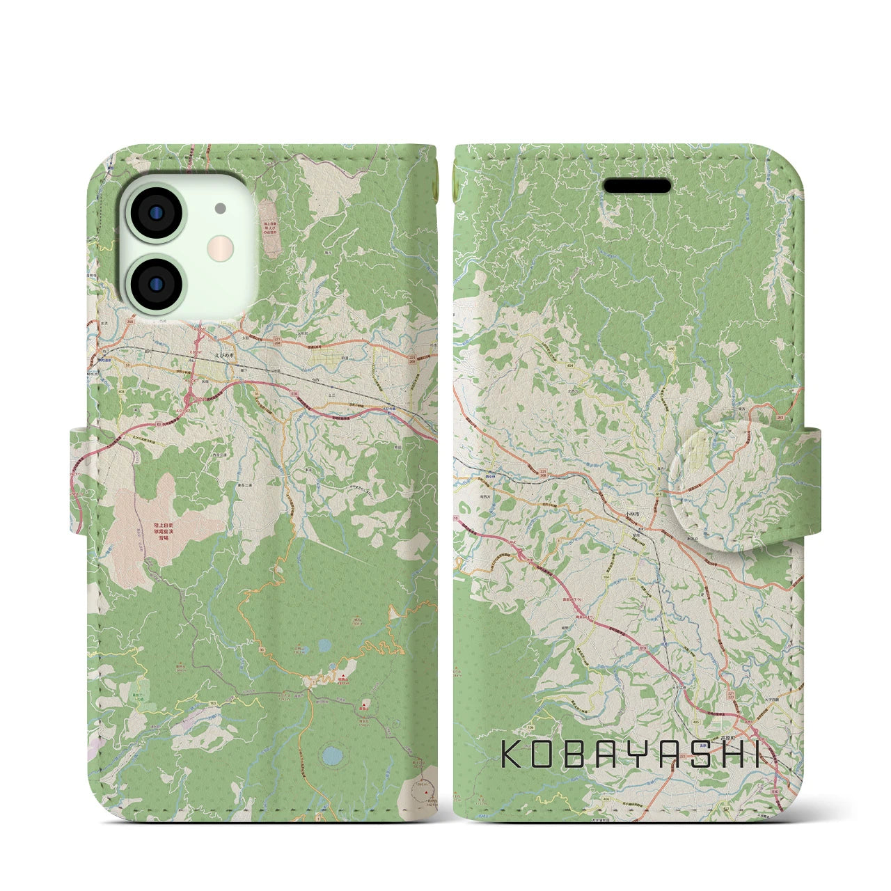 【小林(宮崎県)】地図柄iPhoneケース(手帳タイプ)ナチュラル・iPhone 12 mini 用