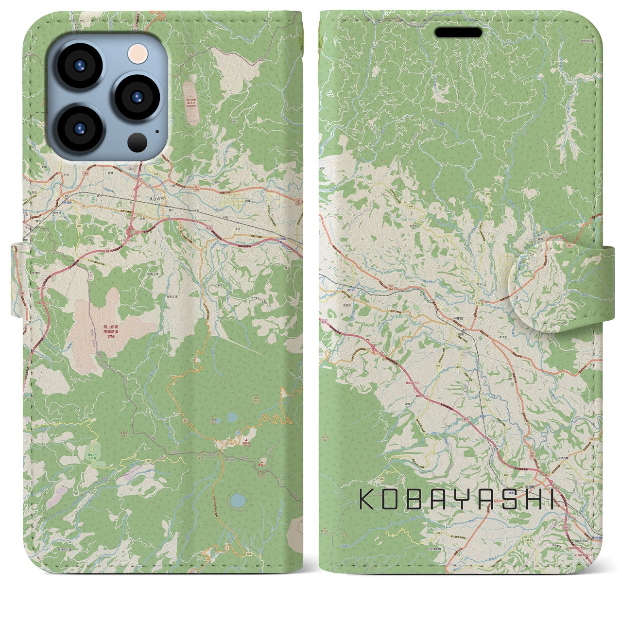 【小林(宮崎県)】地図柄iPhoneケース(手帳タイプ)ナチュラル・iPhone 13 Pro Max 用