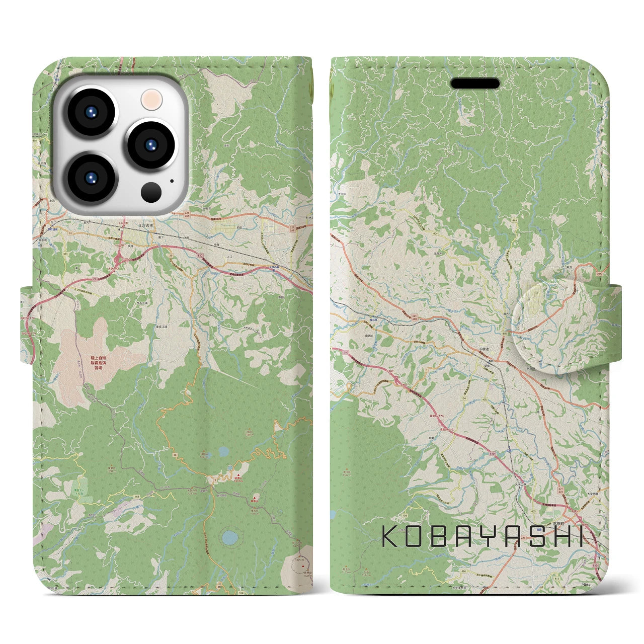【小林(宮崎県)】地図柄iPhoneケース(手帳タイプ)ナチュラル・iPhone 13 Pro 用