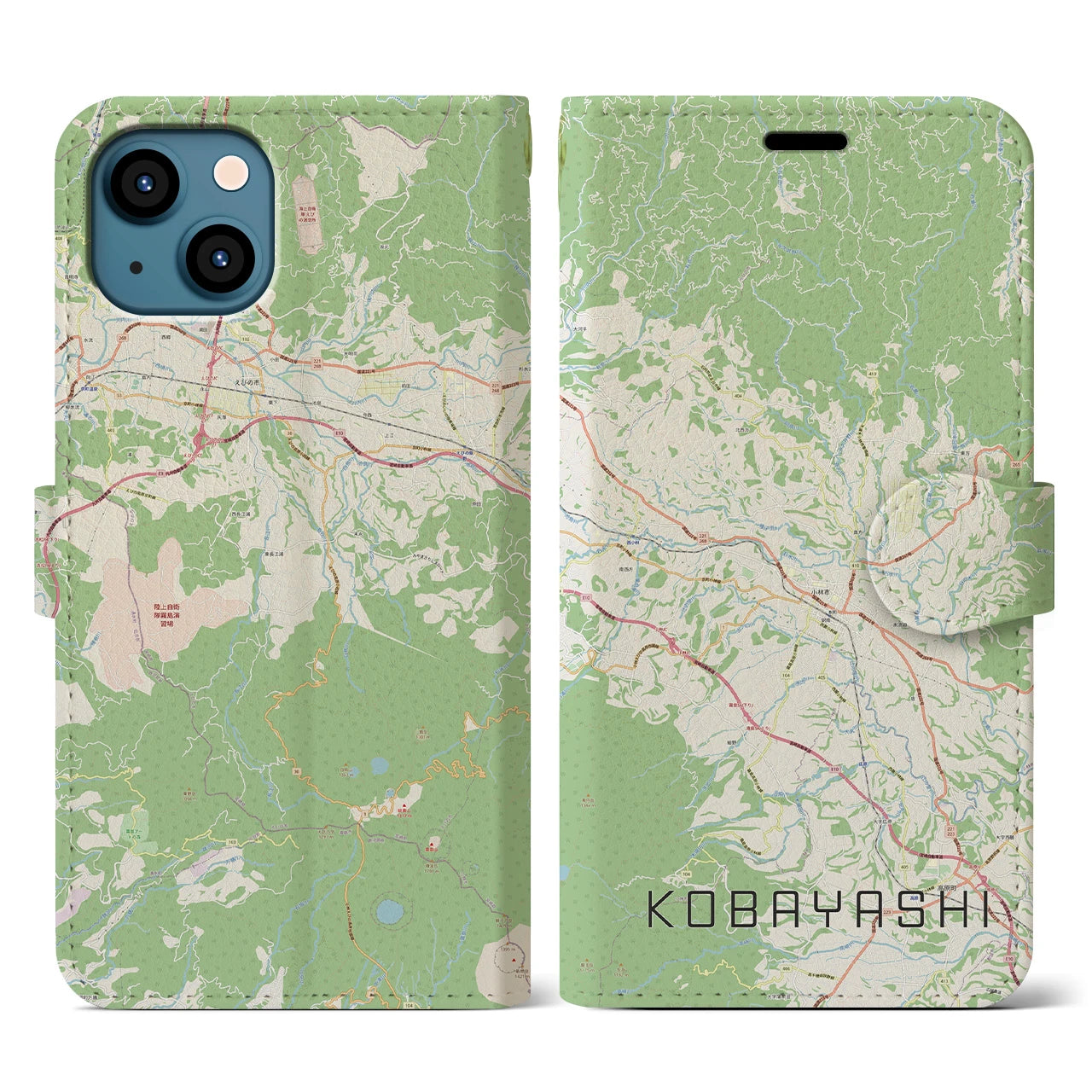 【小林(宮崎県)】地図柄iPhoneケース(手帳タイプ)ナチュラル・iPhone 13 用