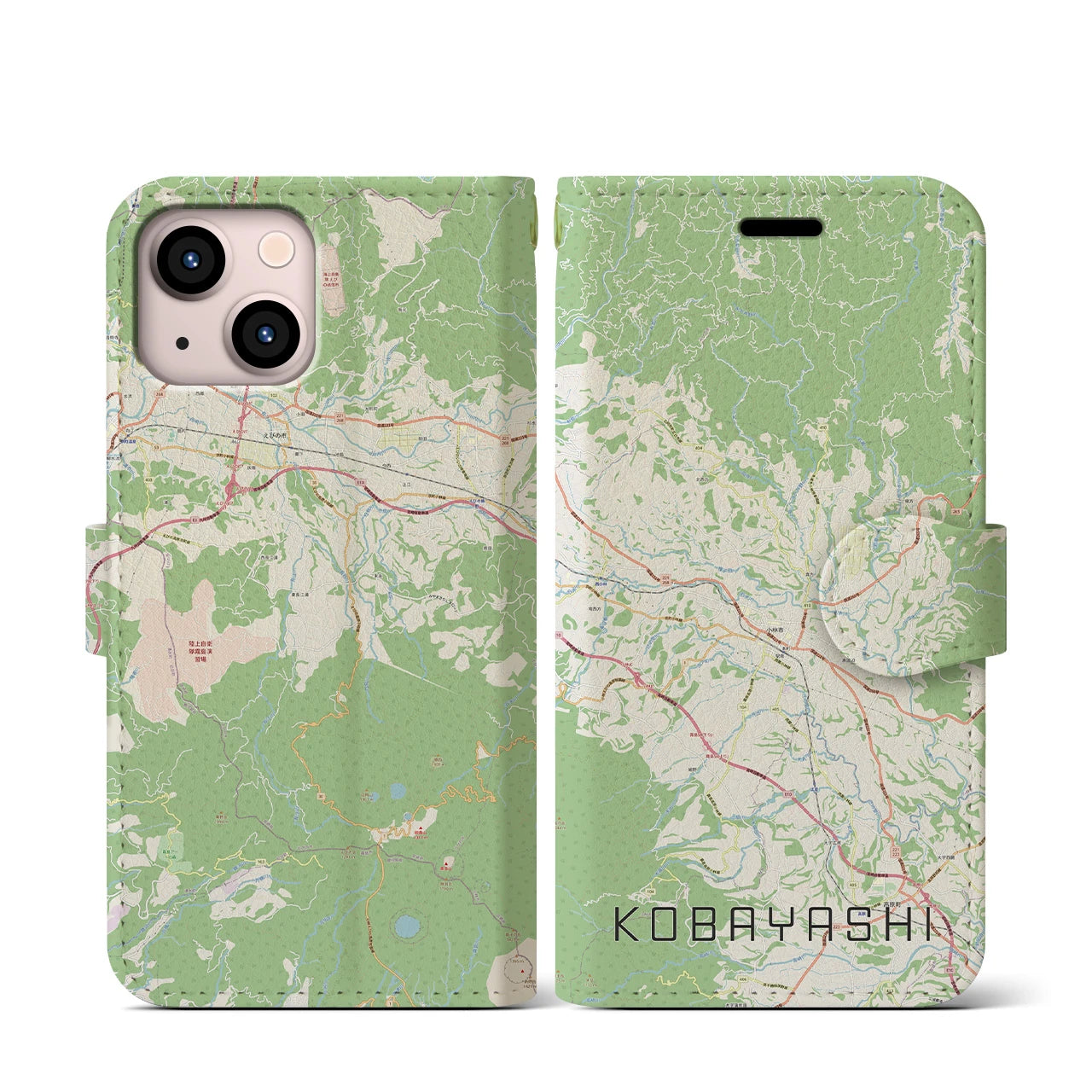 【小林(宮崎県)】地図柄iPhoneケース(手帳タイプ)ナチュラル・iPhone 13 mini 用