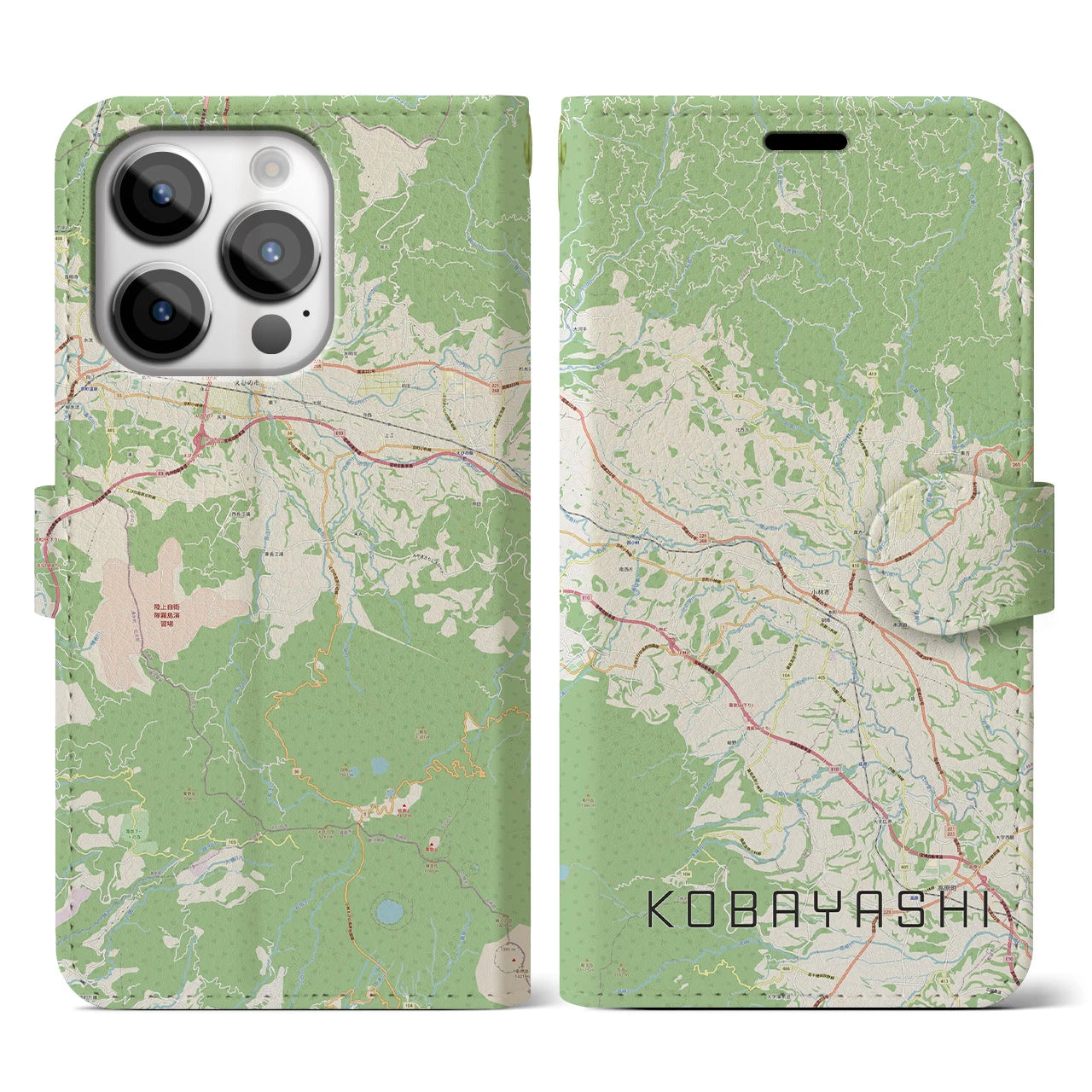 【小林(宮崎県)】地図柄iPhoneケース(手帳タイプ)ナチュラル・iPhone 14 Pro 用