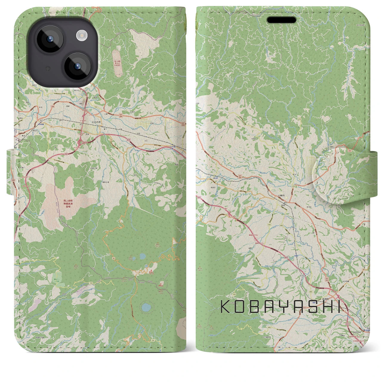 【小林(宮崎県)】地図柄iPhoneケース(手帳タイプ)ナチュラル・iPhone 14 Plus 用