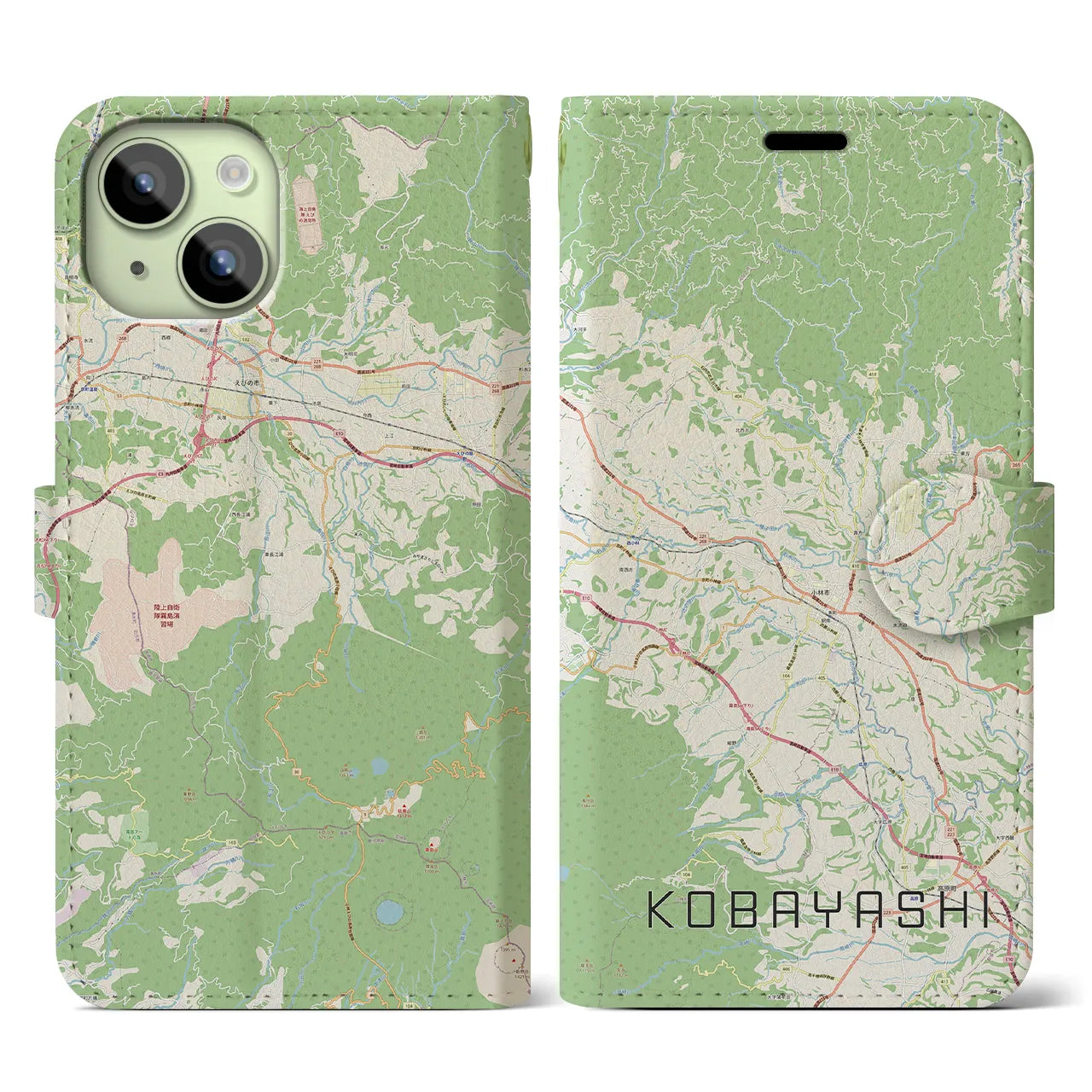 【小林(宮崎県)】地図柄iPhoneケース(手帳タイプ)ナチュラル・iPhone 15 用