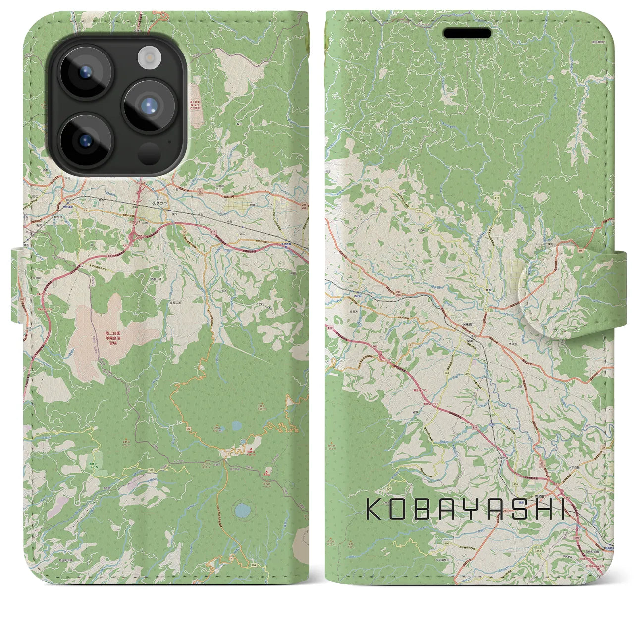 【小林(宮崎県)】地図柄iPhoneケース(手帳タイプ)ナチュラル・iPhone 15 Pro Max 用