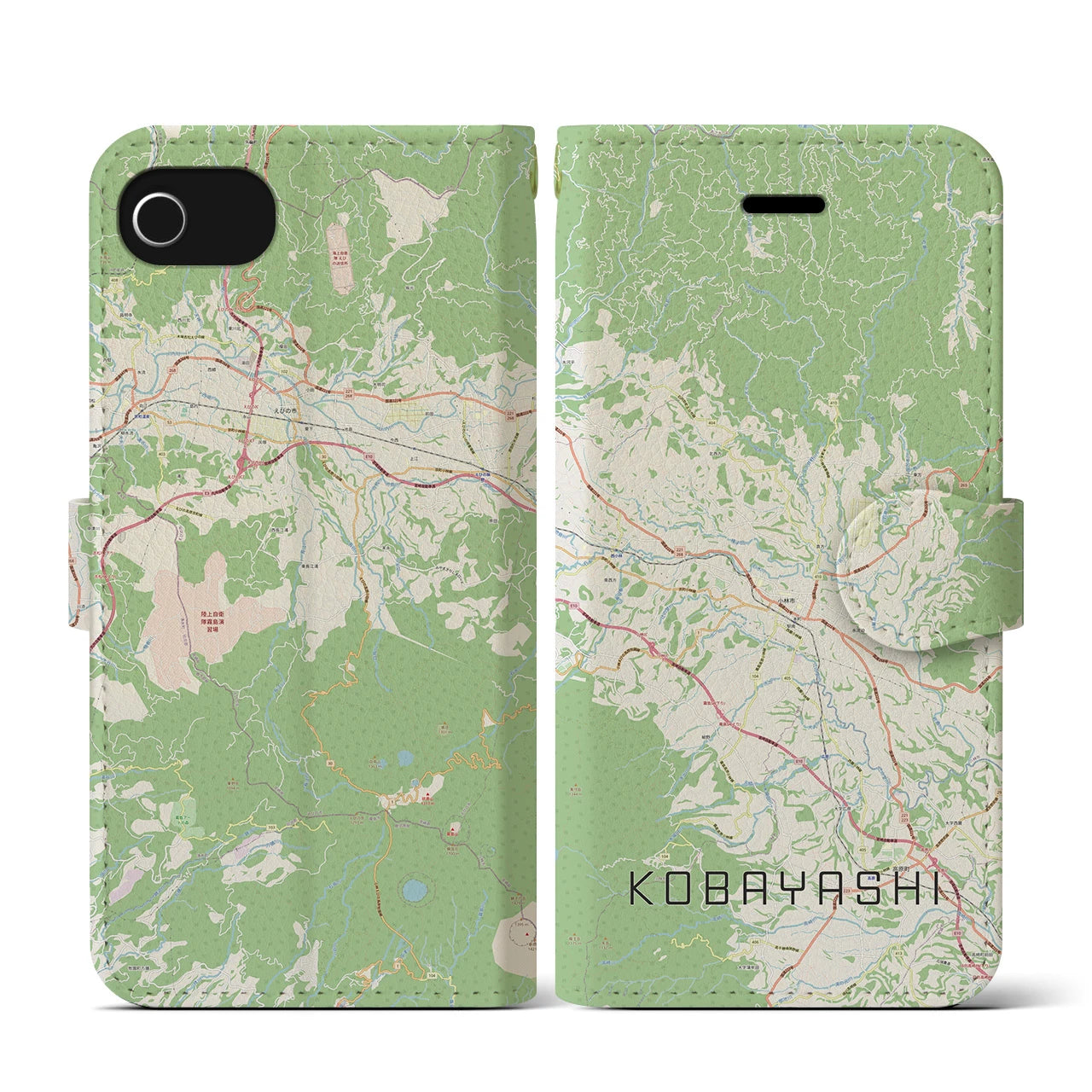 【小林(宮崎県)】地図柄iPhoneケース(手帳タイプ)ナチュラル・iPhone SE(第3 / 第2世代) / 8 / 7 / 6s / 6 用