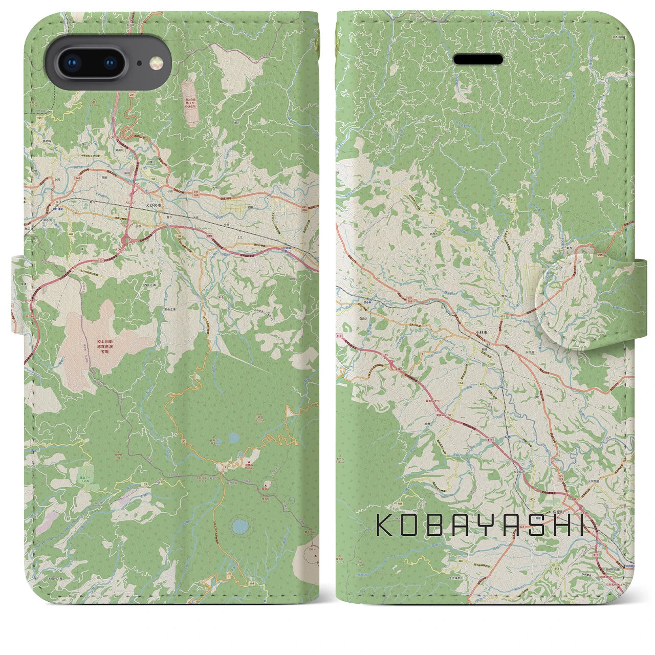 【小林(宮崎県)】地図柄iPhoneケース(手帳タイプ)ナチュラル・iPhone 8Plus /7Plus / 6sPlus / 6Plus 用